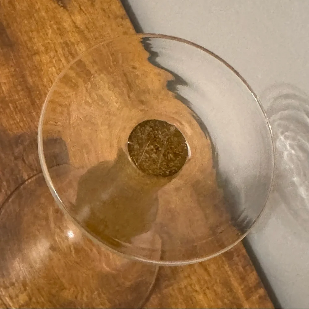 Vintage Amber Bubble‎ Stem Art Glass Wine Goblets Clear Bowl Set Of 2 Retro MCM